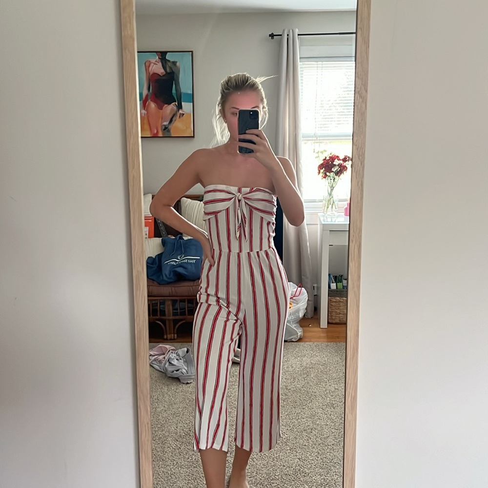 Striped Midi Jumpsuit Strapless